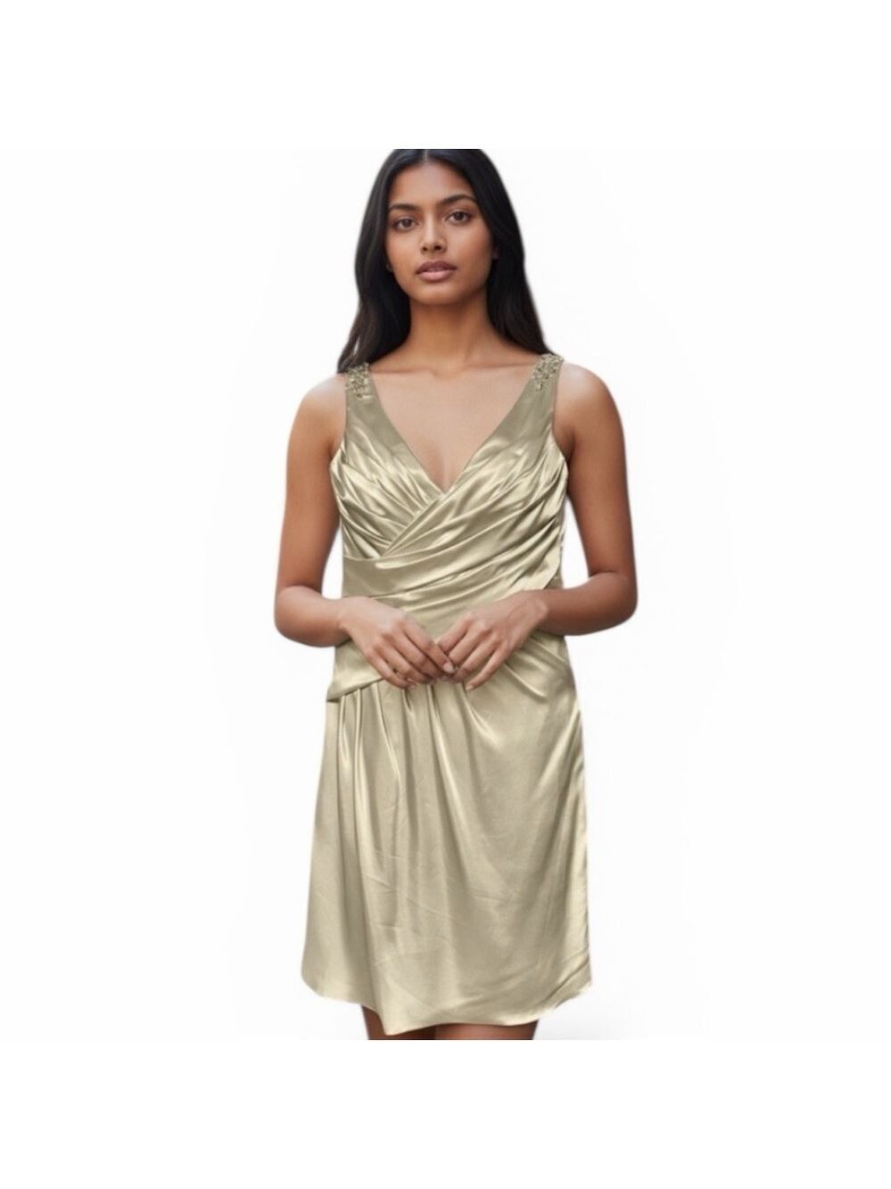 SOPHIA TOLLI Silver Frost VBack Embellished Shoulders Dress BY11437T Size 16 NWT